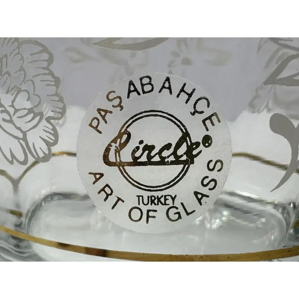 4 Pasabahce Circle Turkey‎ Art of Glass Double Old Fashioned Gold Rim Floral Set